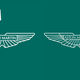 A photo of the two Aston Martin logos on a green background.